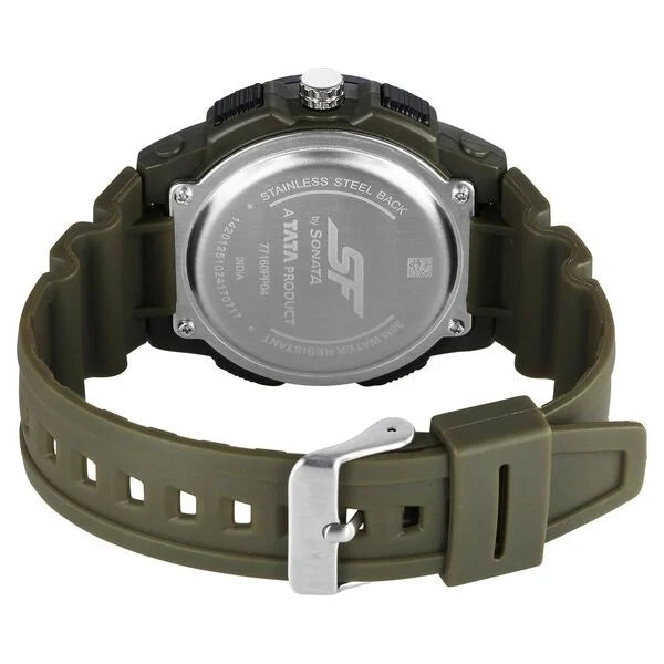 SF Maverick Quartz Digital Ana Digi Black Dial PU Strap Watch For Men 77160pp04