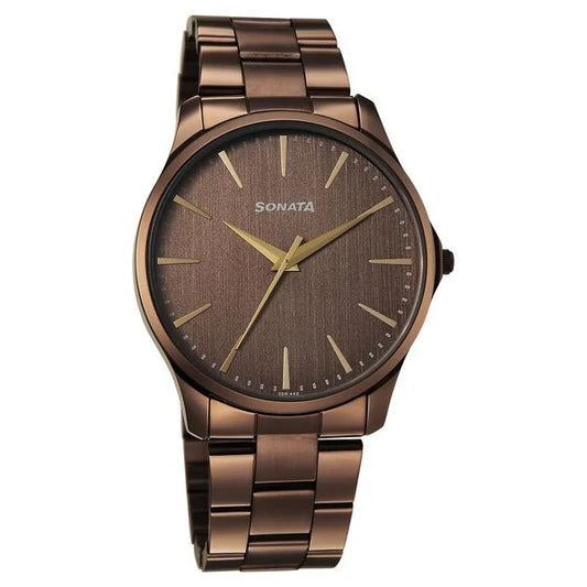Sonata Traditional Essentials Brown Dial Watch For Men 77163qm01w