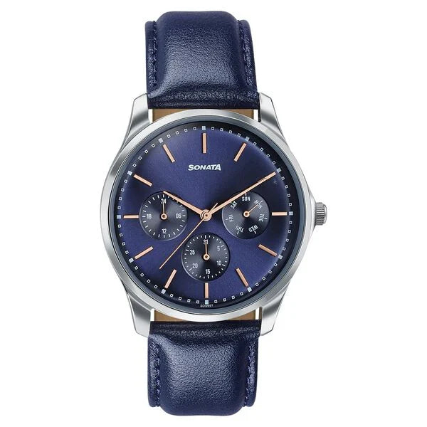 Sonata Men's Work Wear navy dial Watch - 77163SL01