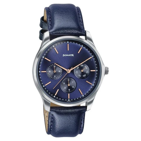 Sonata Men's Work Wear navy dial Watch - 77163SL01
