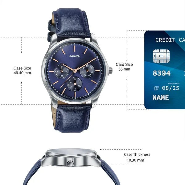 Sonata Men's Work Wear navy dial Watch - 77163SL01