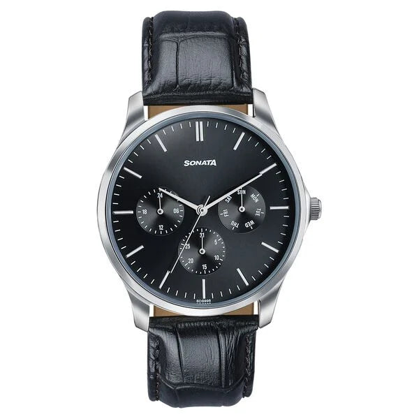 Sonata Men's Work Wear black dial Watch - 77163SL02