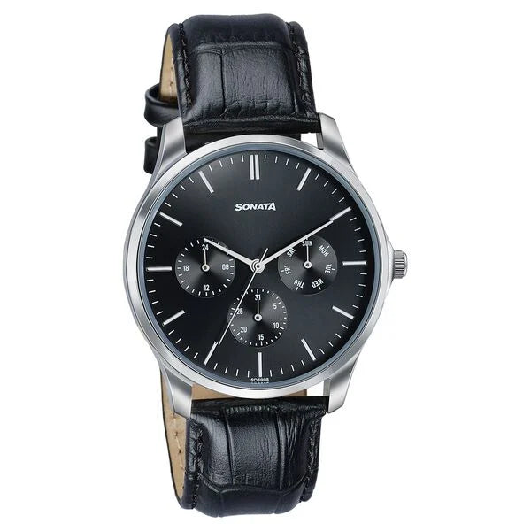 Sonata Men's Work Wear black dial Watch - 77163SL02