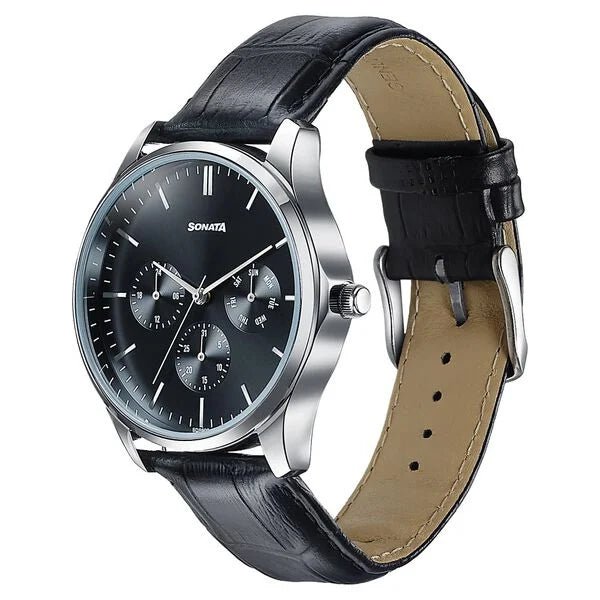 Sonata Men's Work Wear black dial Watch - 77163SL02