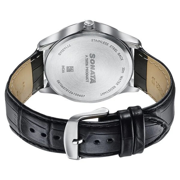 Sonata Men's Work Wear black dial Watch - 77163SL02