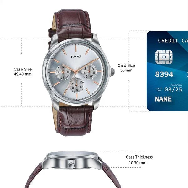 Sonata Men's Work Wear silver dial Watch - 77163SL03