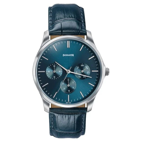 Sonata Men's Work Wear Dark teal dial Watch - 77163SL04