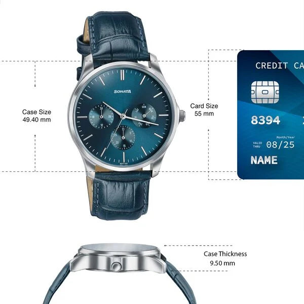 Sonata Men's Work Wear Dark teal dial Watch - 77163SL04