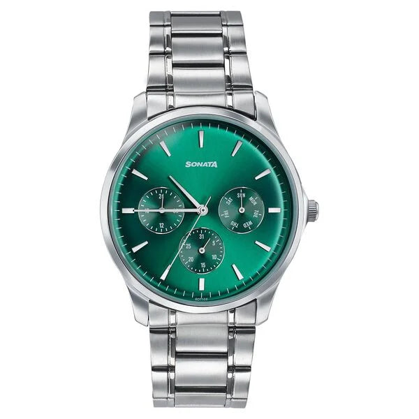 Sonata Men's Work Wear emerald green dial Watch  77163sm04