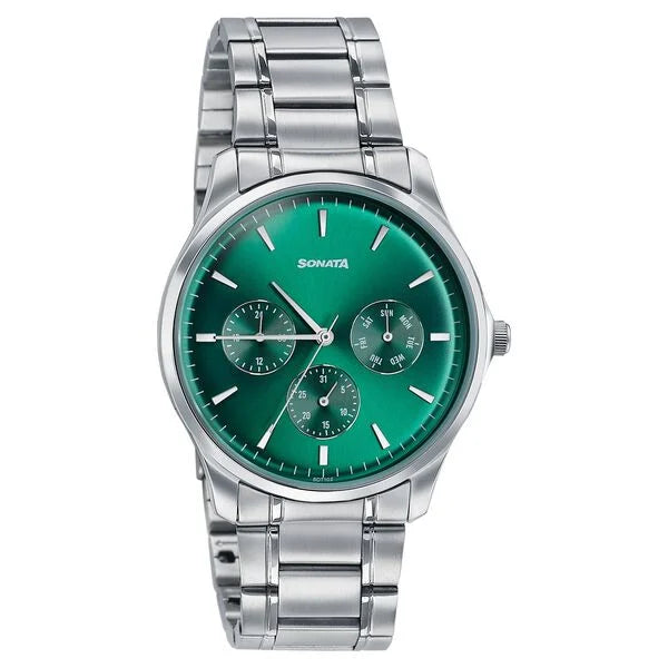 Sonata Men's Work Wear emerald green dial Watch  77163sm04