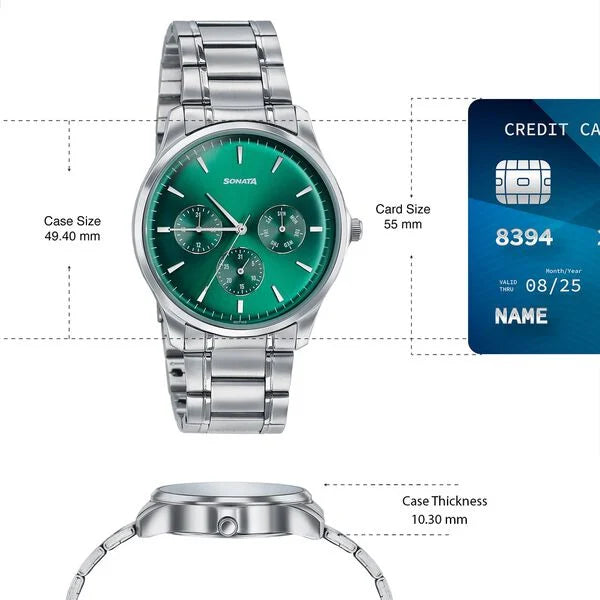 Sonata Men's Work Wear emerald green dial Watch  77163sm04