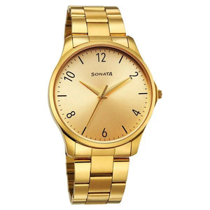 Sonata Traditional Essentials Champagne Dial Watch For Men - 77163YM03W - KRISHNA WATCH COMPANY