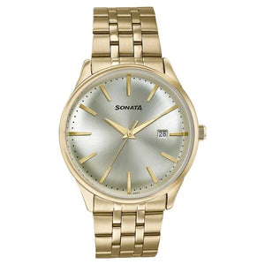 Sonata Wedding Edit Quartz Analog with Date Golden Dial Stainless Steel Strap Watch For Men 77166ym01 - KRISHNA WATCH COMPANY