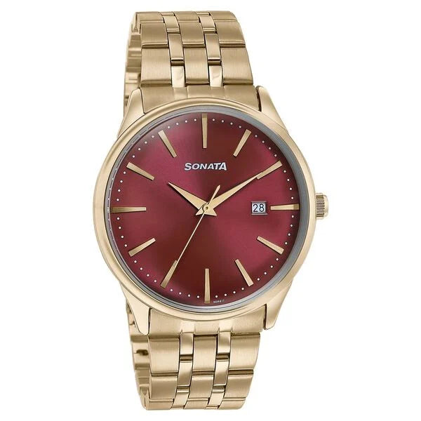 Sonata Wedding Edit Quartz Analog with Date Watch For Men 77166ym02 - KRISHNA WATCH COMPANY