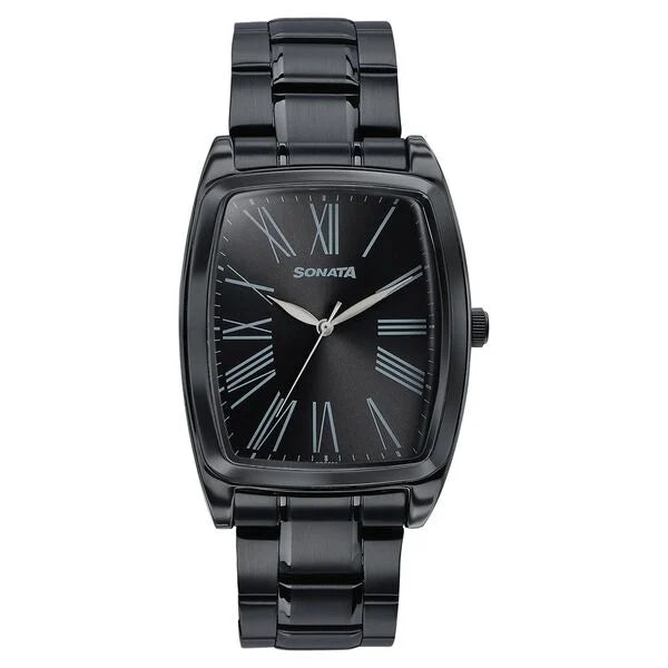 Sonata Ascent Black Tonneau Watch for Men 77195nm01