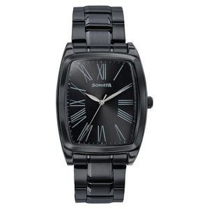 Sonata Ascent Black Tonneau Watch for Men 77195nm01
