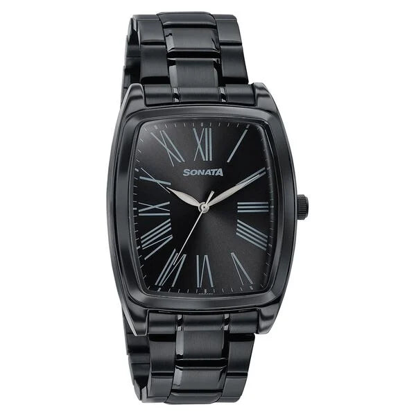 Sonata Ascent Black Tonneau Watch for Men 77195nm01