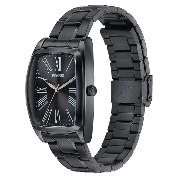 Sonata Ascent Black Tonneau Watch for Men 77195nm01