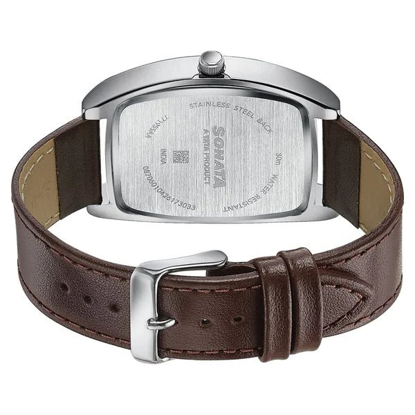 Sonata Ascent Silver Tonneau Watch with Leather Strap 77195sl01
