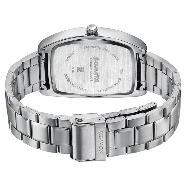 Sonata Ascent Blue Tonneau Watch with Metal Bracelet 77195sm01