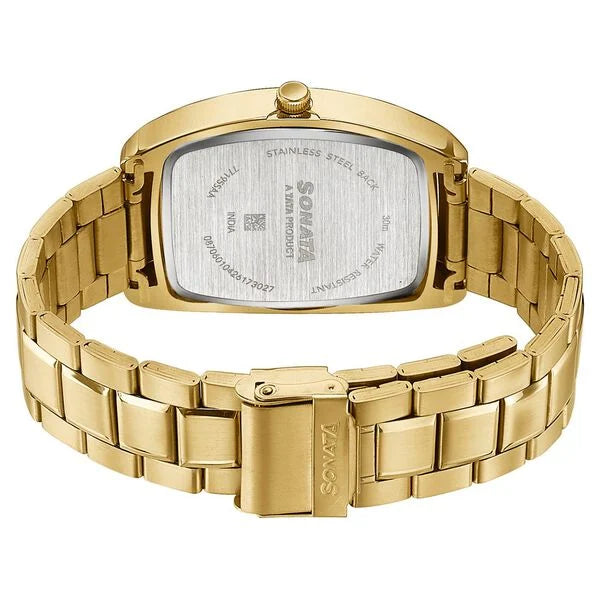 Sonata Ascent Gold & Black Tonneau Watch for Men 77195ym02