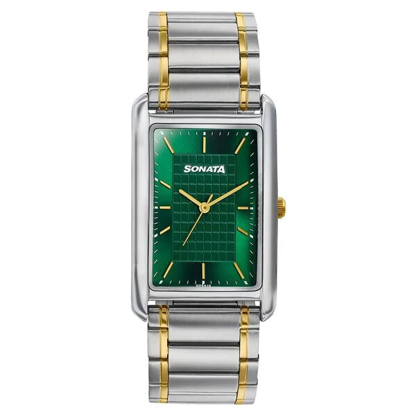 Sonata Ascent Green Rectangular Watch - 77196bm01