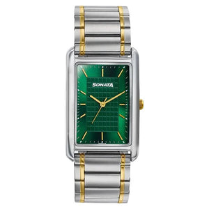 Sonata Ascent Green Rectangular Watch - 77196bm01