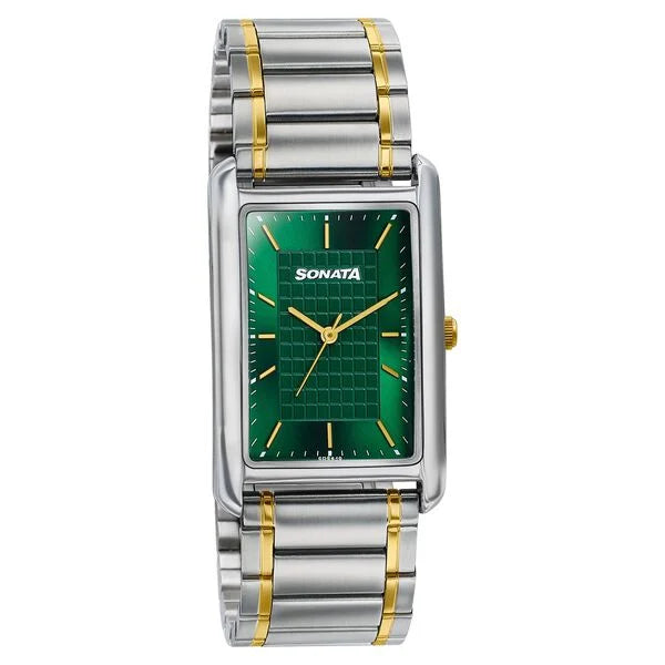 Sonata Ascent Green Rectangular Watch - 77196bm01