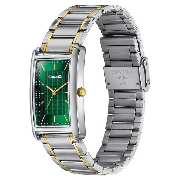 Sonata Ascent Green Rectangular Watch - 77196bm01