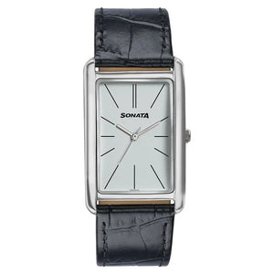 Sonata Ascent White Rectangular Watch with Leather Strap 77196sl01
