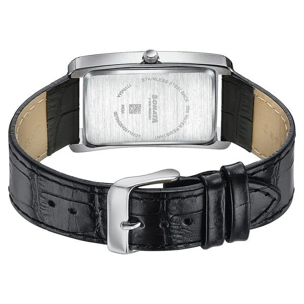Sonata Ascent White Rectangular Watch with Leather Strap 77196sl01