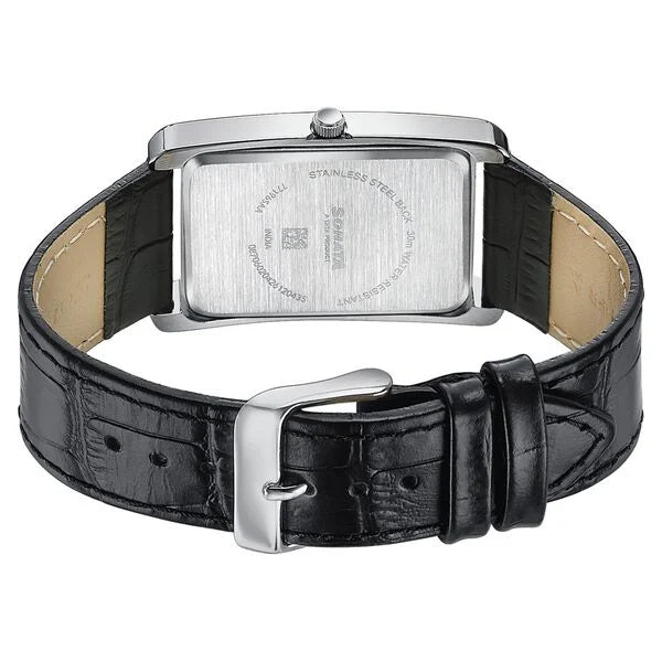 Sonata Ascent Black Rectangular Watch with Black Leather 77196sl02