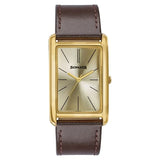 Sonata Ascent Gold Rectangular Watch with Brown Leather 77196yl01