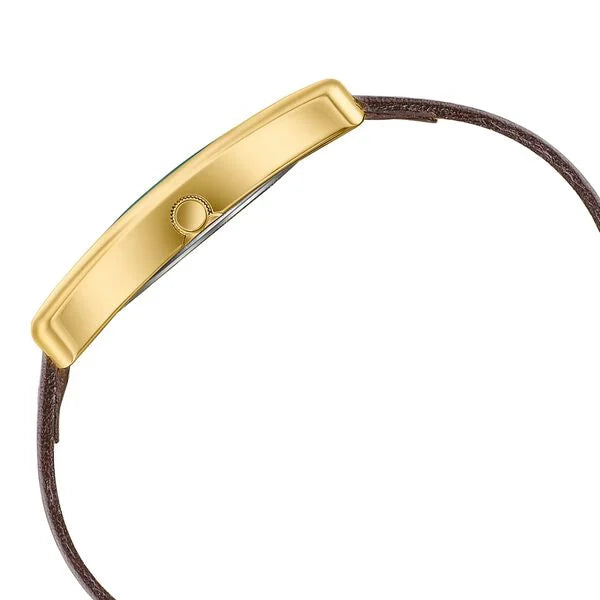 Sonata Ascent Gold Rectangular Watch with Brown Leather 77196yl01