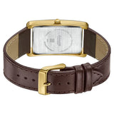 Sonata Ascent Gold Rectangular Watch with Brown Leather 77196yl01