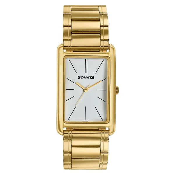 Sonata Ascent Gold Rectangular Watch with Metal Bracelet 77196ym01