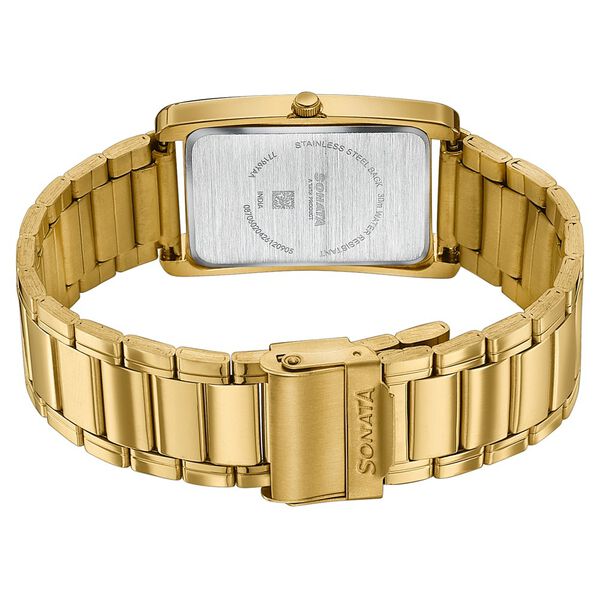 Sonata Ascent Gold Rectangular Watch with Metal Bracelet 77196ym01