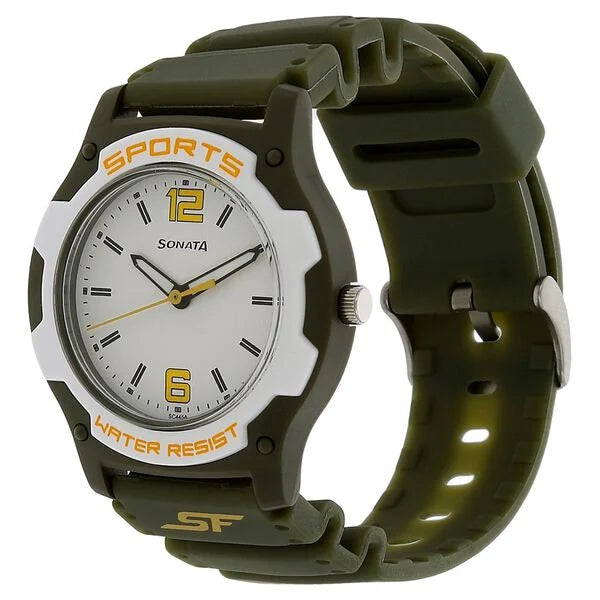 SF Quartz Analog White Dial Plastic Strap Watch for Men 7921pp15