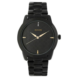 Sonata Quartz Analog Black Dial Metal Strap Watch for Men - 7924NM01 - KRISHNA WATCH COMPANY