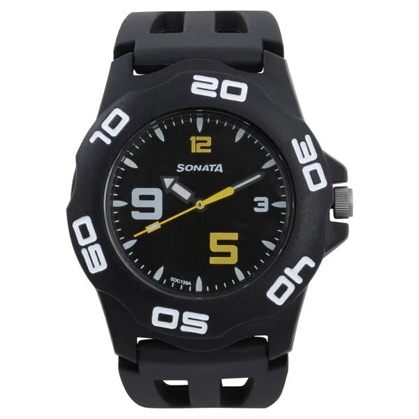 SF Quartz Analog Black Dial Plastic Strap Watch for Men 7929pp08