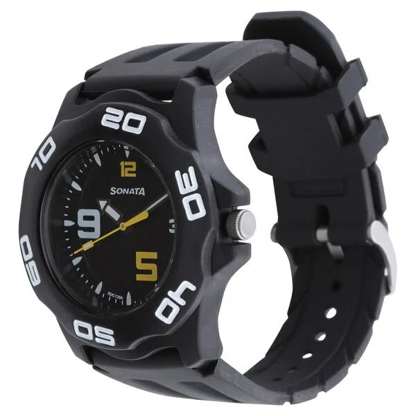 SF Quartz Analog Black Dial Plastic Strap Watch for Men 7929pp08