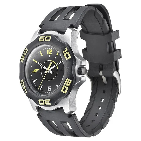 SF Quartz Analog Black Dial PU Strap Watch for Men 7929pp09w