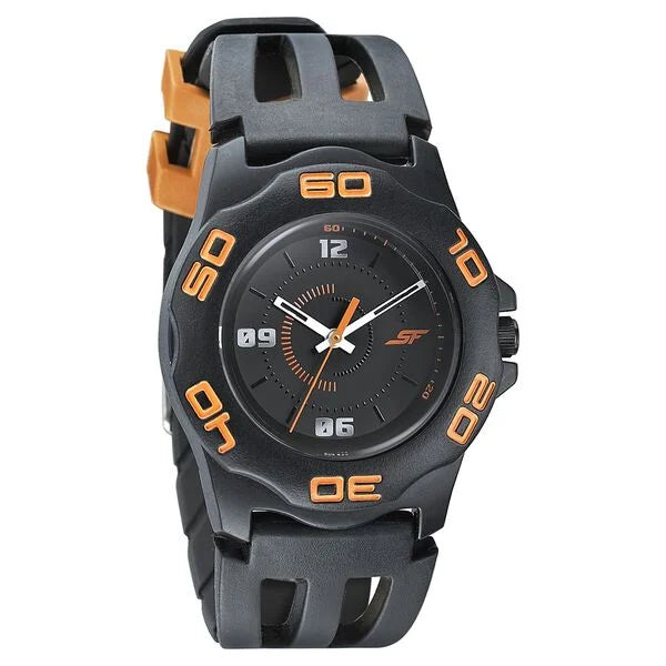 SF Quartz Analog Black Dial PU Strap Watch for Men 7929pp10w