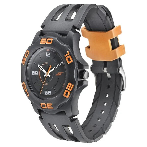 SF Quartz Analog Black Dial PU Strap Watch for Men 7929pp10w