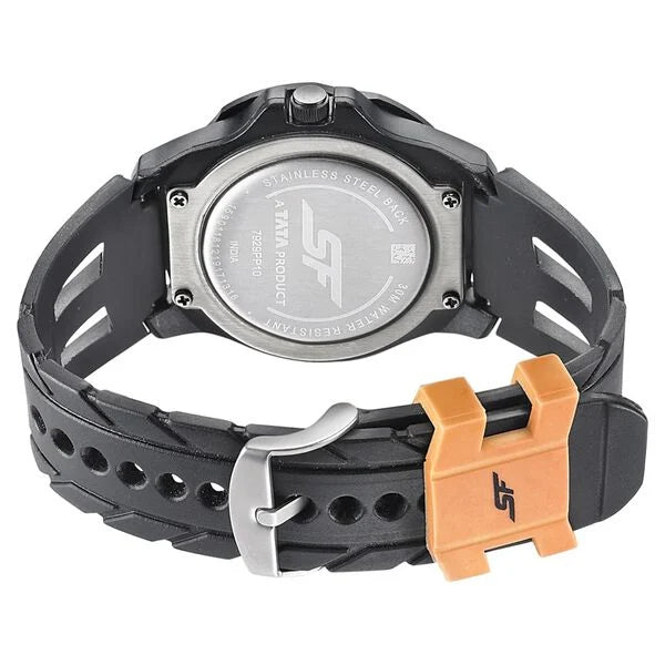 SF Quartz Analog Black Dial PU Strap Watch for Men 7929pp10w