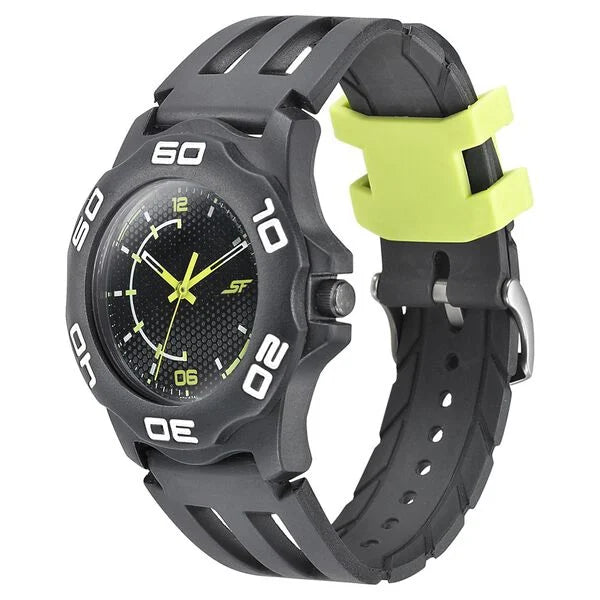 SF Quartz Analog Black Dial PU Strap Watch for Men 7929pp11w