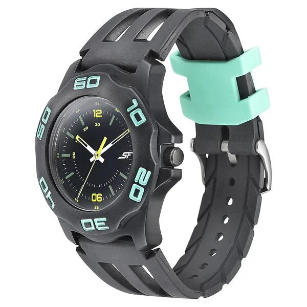 SF Quartz Analog Black Dial PU Strap Watch for Men 7929pp12w