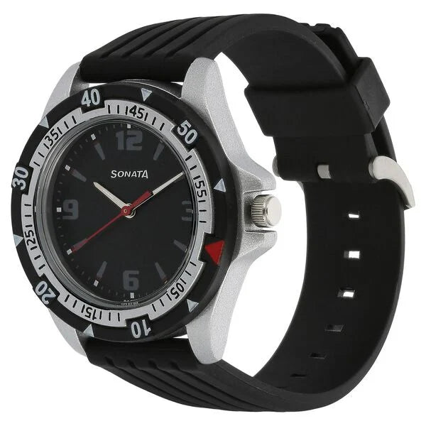 SF Quartz Analog Black Dial Plastic Strap Watch for Men 7930pp02