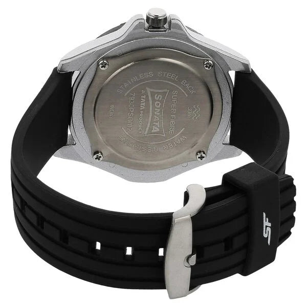 SF Quartz Analog Black Dial Plastic Strap Watch for Men 7930pp02