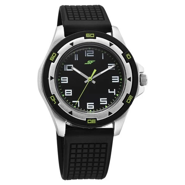 Sonata SF Sporty Analogs Quartz Analog Black Dial Black Plastic Strap Watch For Men -7930PP28W